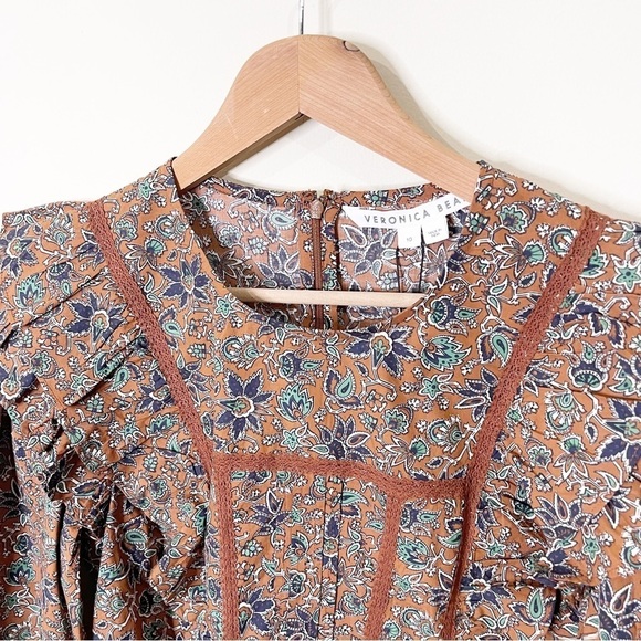 Veronica Beard Ruffle Balloon Sleeves Weslayan Blouse Top in Cinnamon Multi - Picture 8 of 10